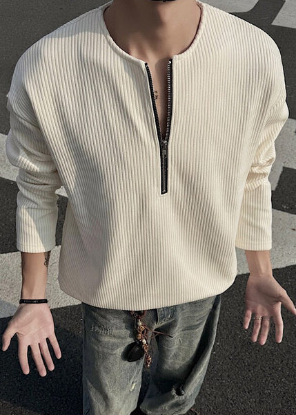 Men Dark Cotton Zip T Gray Shirts Spring Simple Up Solid FashionChic