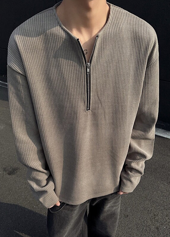 Men Dark Cotton Zip T Gray Shirts Spring Simple Up Solid FashionChic