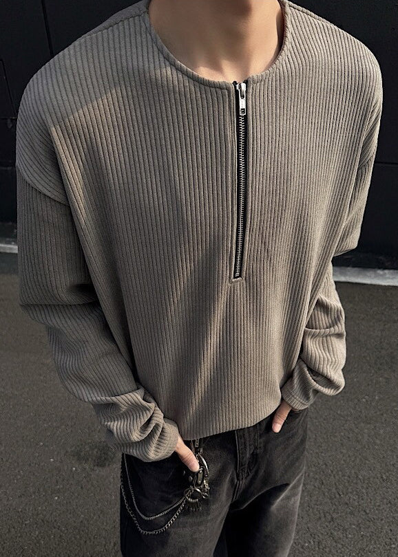 Men Dark Cotton Zip T Gray Shirts Spring Simple Up Solid FashionChic