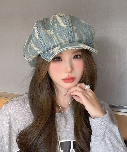 Ripped Fashion Simple Breton Vintage Blue Striped Hat FashionChic