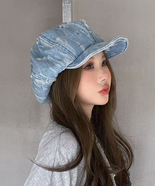 Ripped Fashion Simple Breton Vintage Blue Striped Hat FashionChic