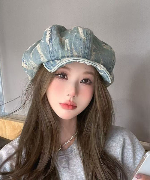 Ripped Fashion Simple Breton Vintage Blue Striped Hat FashionChic