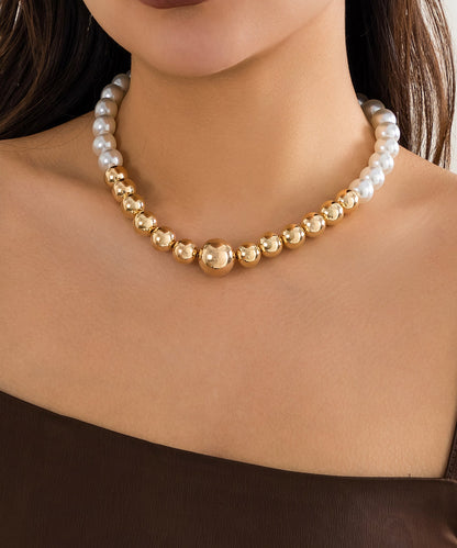 Simple Gold Alloy Pearl Patchwork Tassel Gratuated Bead Necklace YR008 ABC