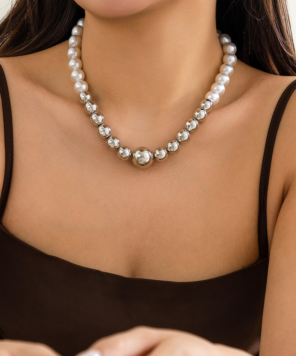 Simple Gold Alloy Pearl Patchwork Tassel Gratuated Bead Necklace YR008 ABC