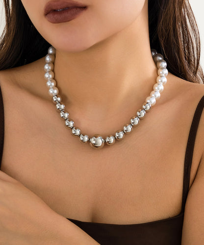 Simple Gold Alloy Pearl Patchwork Tassel Gratuated Bead Necklace YR008 ABC