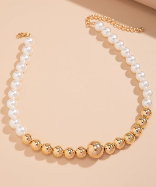 Simple Gold Alloy Pearl Patchwork Tassel Gratuated Bead Necklace YR008 ABC