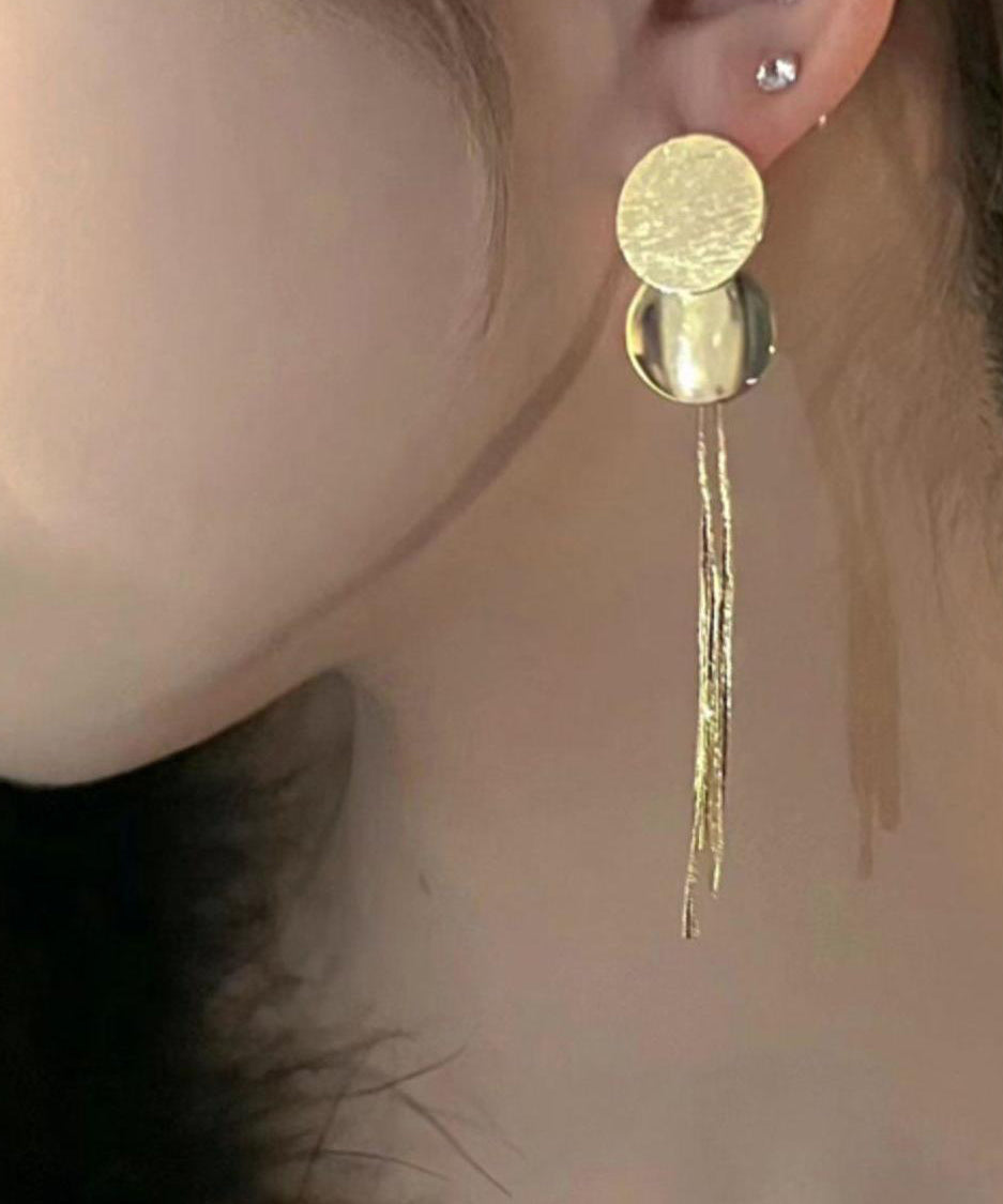 Simple Gold Copper Overgild Circle Tassel Drop Earrings ZZ052 JEW-EAR240613