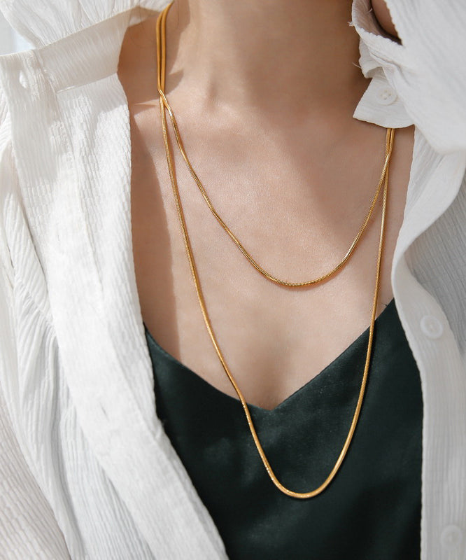 Simple Gold Stainless Steel Overgild Long Necklace PO061 JEW-NLC240729