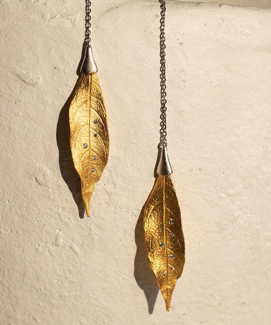 Simple Gold Sterling Silver Overgild Leaf Drop Earrings QQ071 JEW-EAR240811