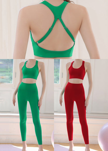 Ensemble brassière de sport et legging taille haute vert gazon simple, taille haute, Gym Shark, TD009