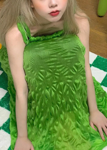 Simple Green Lace Up Solid Spaghetti Strap Dress Sleeveless OP1050 Ada Fashion