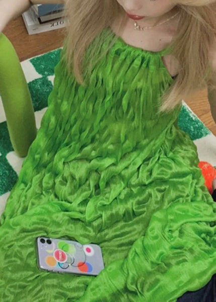 Simple Green Lace Up Solid Spaghetti Strap Dress Sleeveless OP1050 Ada Fashion