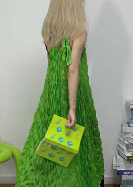 Simple Green Lace Up Solid Spaghetti Strap Dress Sleeveless OP1050 Ada Fashion