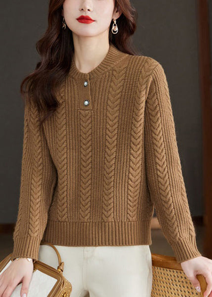 Simple Green O Neck Button Warm Cotton Knit Sweaters Spring TB020