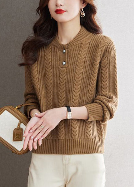 Simple Green O Neck Button Warm Cotton Knit Sweaters Spring TB020