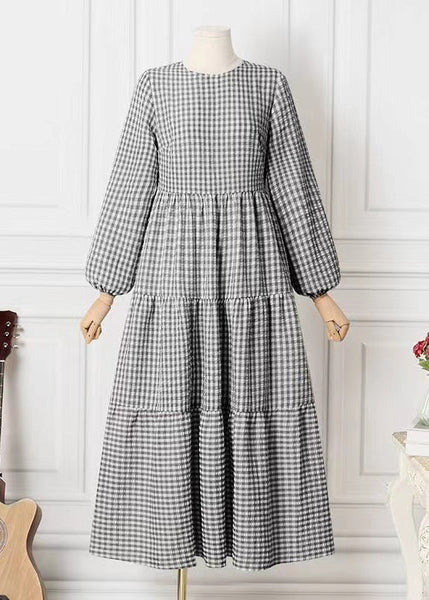 Green Spring Maxi Cotton Simple Dresses Plaid FashionChic