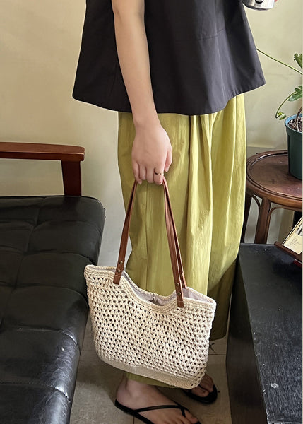 Simple Green Pockets Elastic Waist Cotton Crop Pants Summer MZF-CPTS250315