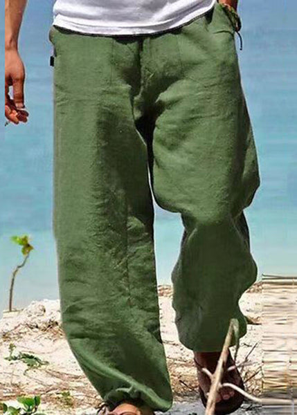 Solid Simple Cotton Summer Pants Pockets Men Green FashionChic
