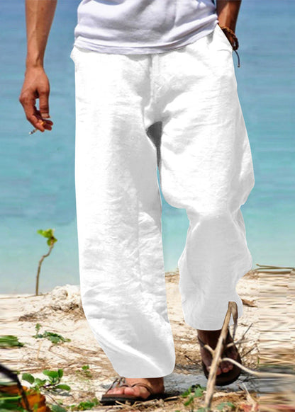 Solid Simple Cotton Summer Pants Pockets Men Green FashionChic