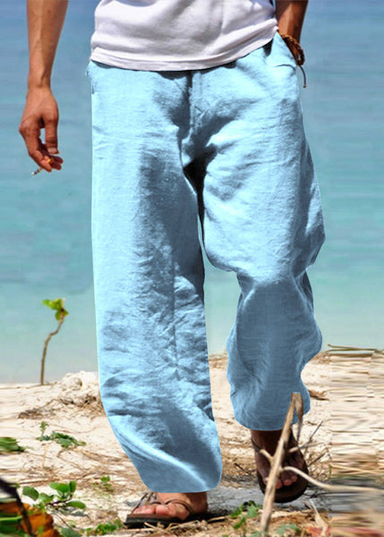 Solid Simple Cotton Summer Pants Pockets Men Green FashionChic