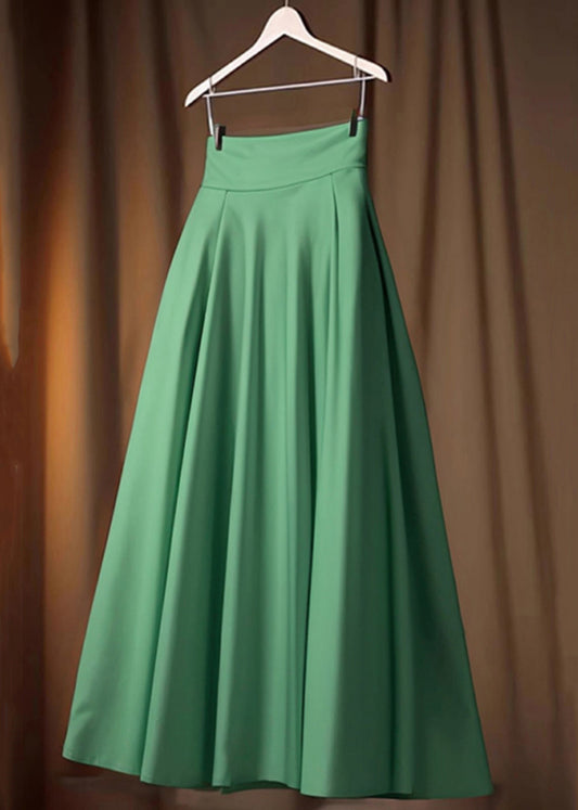 Skirt Green Solid Cotton High Simple Waist Spring FashionChic