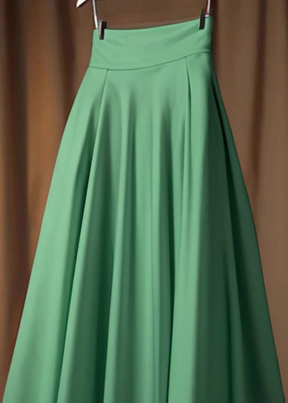 Skirt Green Solid Cotton High Simple Waist Spring FashionChic
