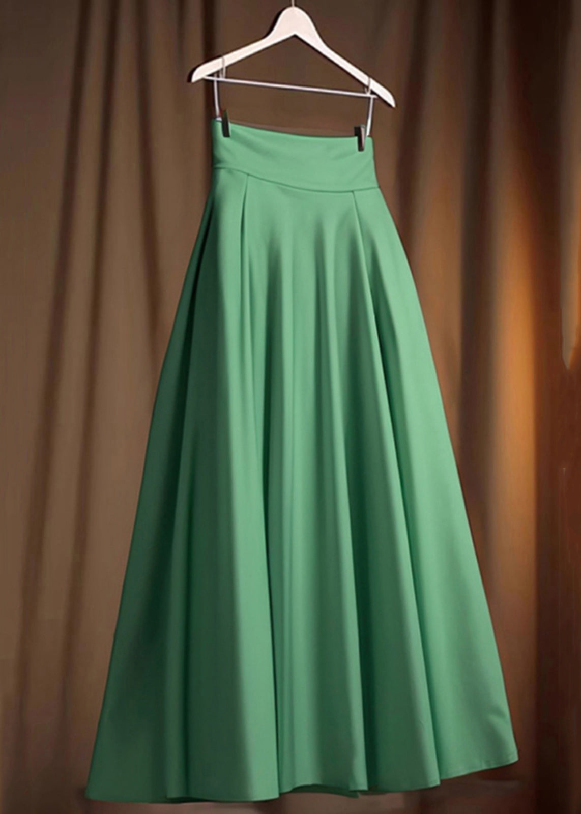 Skirt Green Solid Cotton High Simple Waist Spring FashionChic