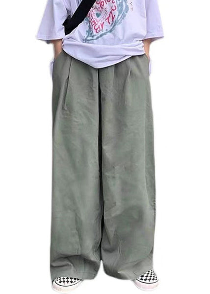 Pants Wide Simple Mens Cotton Green Solid Leg FashionChic