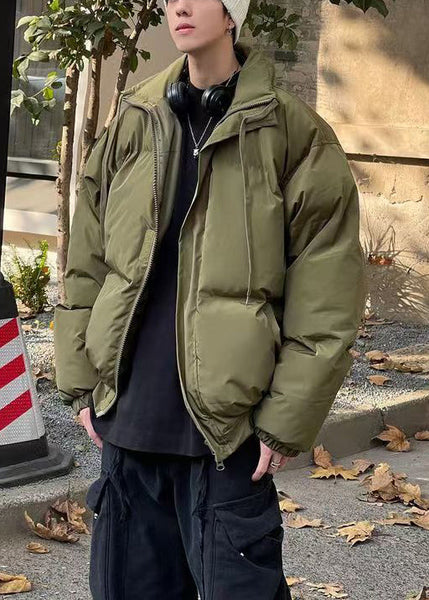 Simple Green Zip Up Pockets Solid Men Parka Winter WL002 MENCW241123