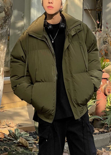 Simple Green Zip Up Pockets Solid Men Parka Winter WL002 MENCW241123