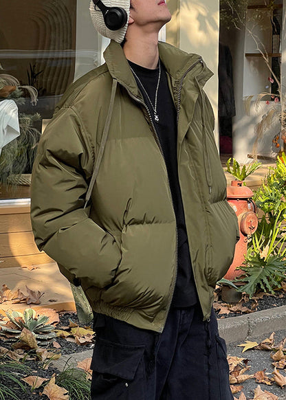 Simple Green Zip Up Pockets Solid Men Parka Winter WL002 MENCW241123