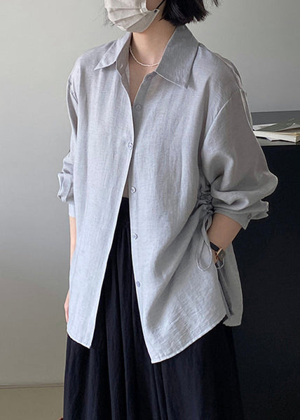 Simple Grey Blue Peter Pan Collar Button Shirt Summer VB1071 Ada Fashion