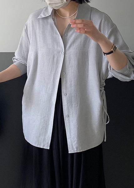 Simple Grey Blue Peter Pan Collar Button Shirt Summer VB1071 Ada Fashion