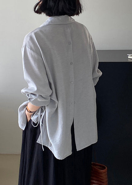 Simple Grey Blue Peter Pan Collar Button Shirt Summer VB1071 Ada Fashion