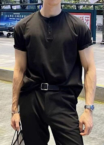 Grey Summer Solid Button Men Shirts T Cotton Simple FashionChic