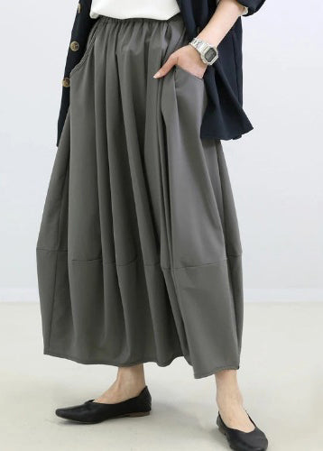 Skirt Elastic Fall Cotton Patchwork Grey Simple Waist FashionChic