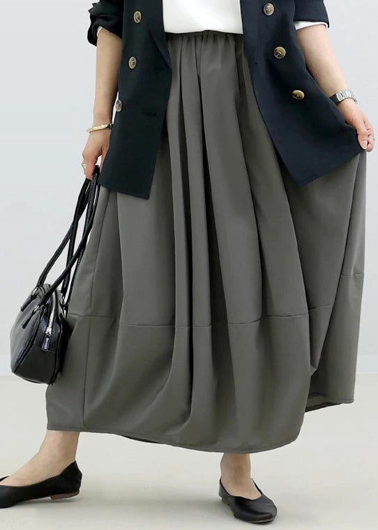 Skirt Elastic Fall Cotton Patchwork Grey Simple Waist FashionChic