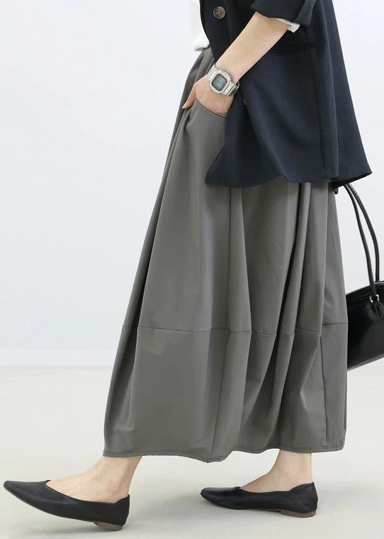 Skirt Elastic Fall Cotton Patchwork Grey Simple Waist FashionChic