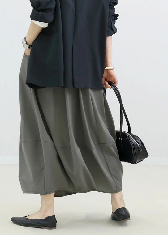 Skirt Elastic Fall Cotton Patchwork Grey Simple Waist FashionChic