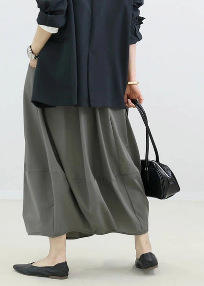 Skirt Elastic Fall Cotton Patchwork Grey Simple Waist FashionChic