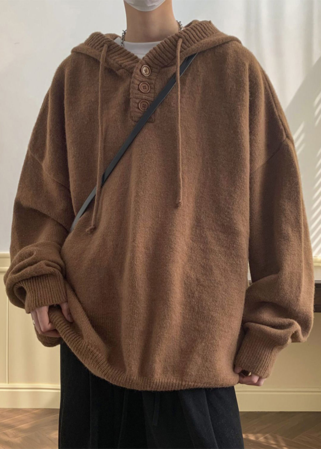 Simple Grey Hooded Button Solid Knit Men Sweaters Winter RP063 ABC