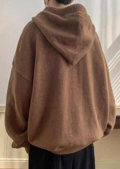 Simple Grey Hooded Button Solid Knit Men Sweaters Winter RP063 ABC