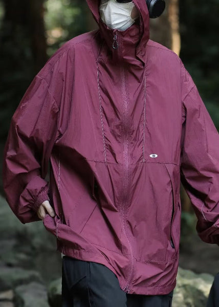 UPF 50+ Simple Coat Grey Hooded Pockets Summer Drawstring Mens FashionChic