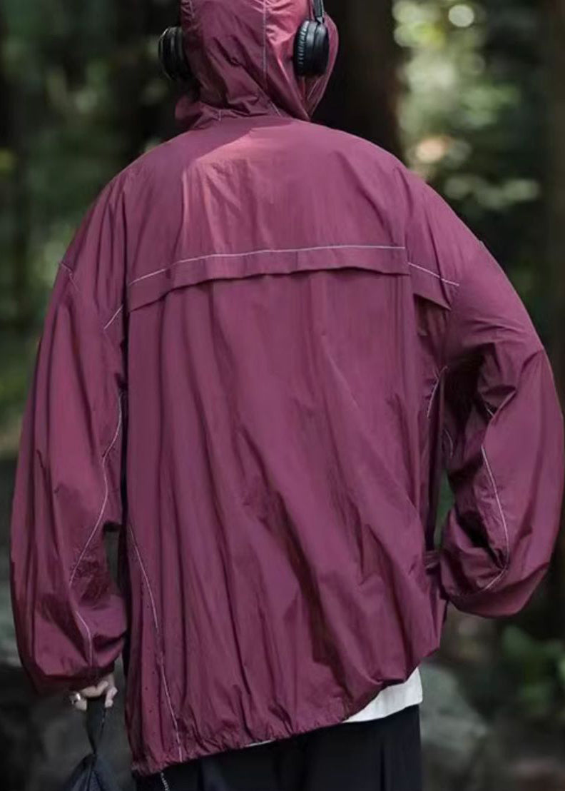 UPF 50+ Simple Coat Grey Hooded Pockets Summer Drawstring Mens FashionChic