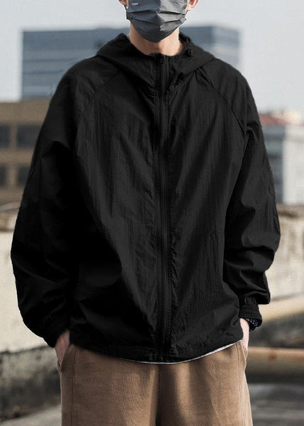 Hooded Summer Ice 50+ Simple Grey UPF Silk Solid Men Coat FashionChic