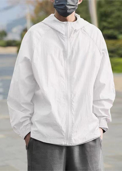 Hooded Summer Ice 50+ Simple Grey UPF Silk Solid Men Coat FashionChic