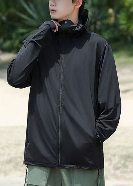 Hooded Coat Men Pockets 50+ Zippered Grey Summer Simple UPF FashionChic