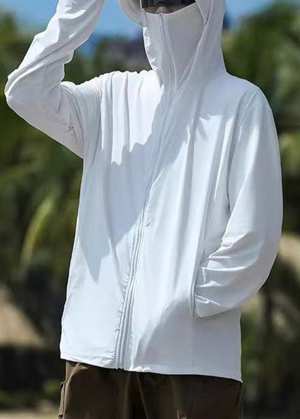 Hooded Coat Men Pockets 50+ Zippered Grey Summer Simple UPF FashionChic