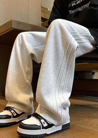 Simple Grey Lace Up Elastic Waist Warm Fleece Mens Pants Spring RM043 ABC