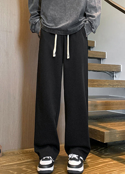 Simple Grey Lace Up Elastic Waist Warm Fleece Mens Pants Spring RM043 ABC